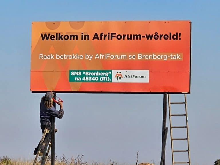 Bronberg-tak rig Welkom in AfriForum-wêreld-borde op