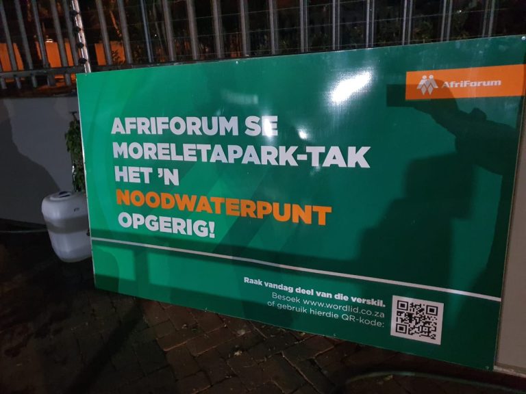 AfriForum se noodwaterpunt bring verligting vir Pretorianers met droë krane